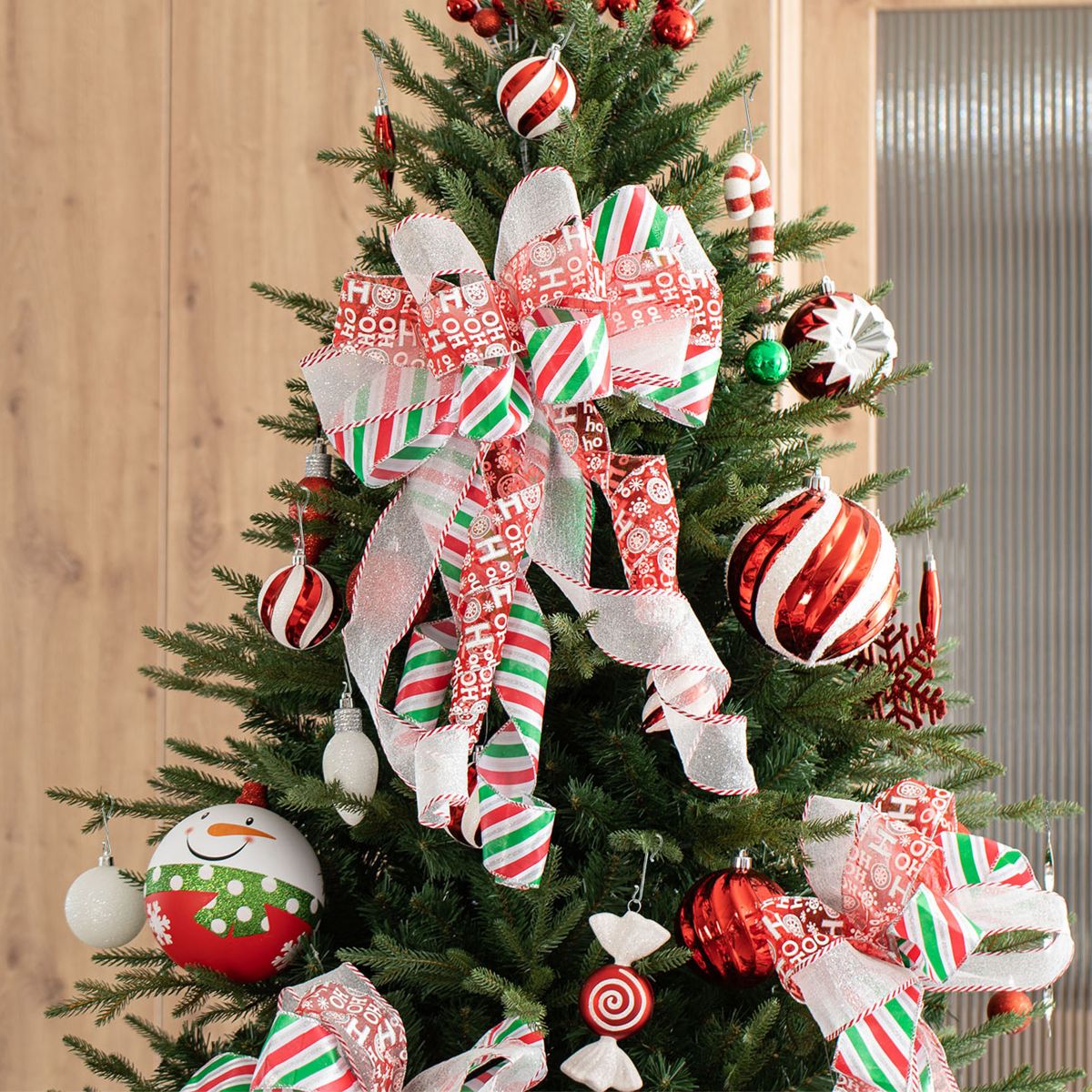 Set of 9 32"H Christmas Whimsical Red & Green ribbon bow decor