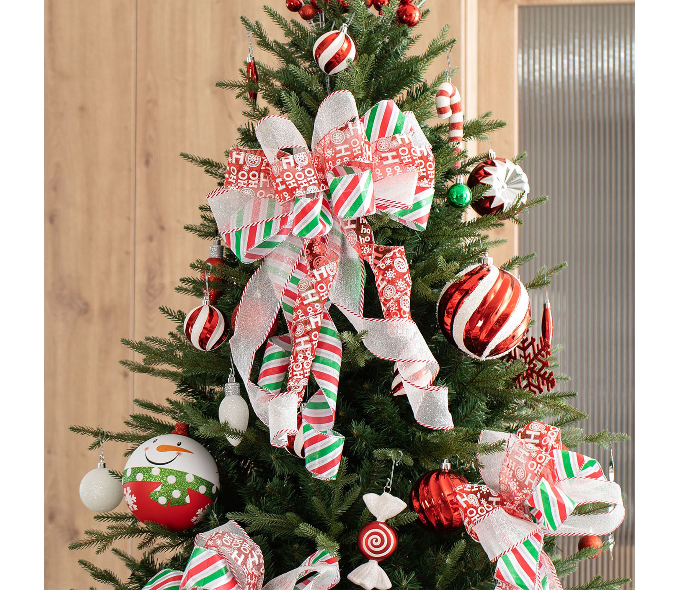 Set of 9 32"H Christmas Whimsical Red & Green ribbon bow decor