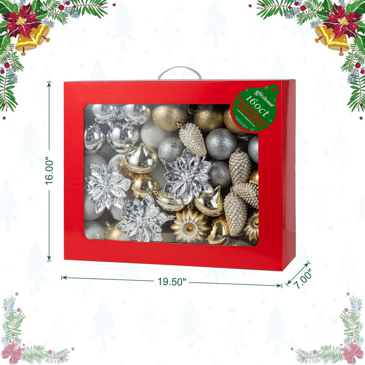 160ct Christmas Elegant Silver & Gold Deluxe Boxed Shatterproof Ornaments
