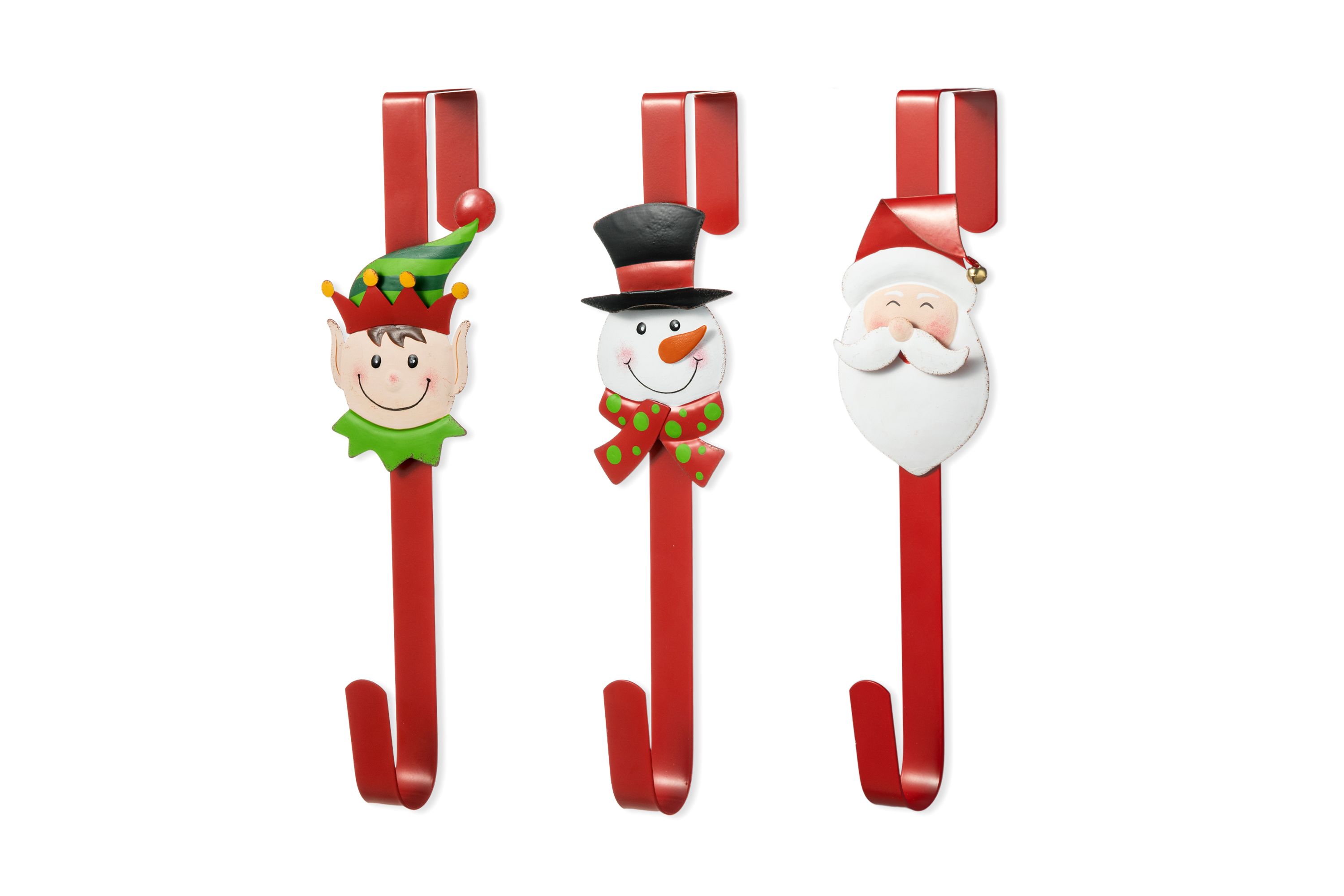 14"H Set of 3 Christmas Metal Elf, Snowman & Santa Wreath Hanger