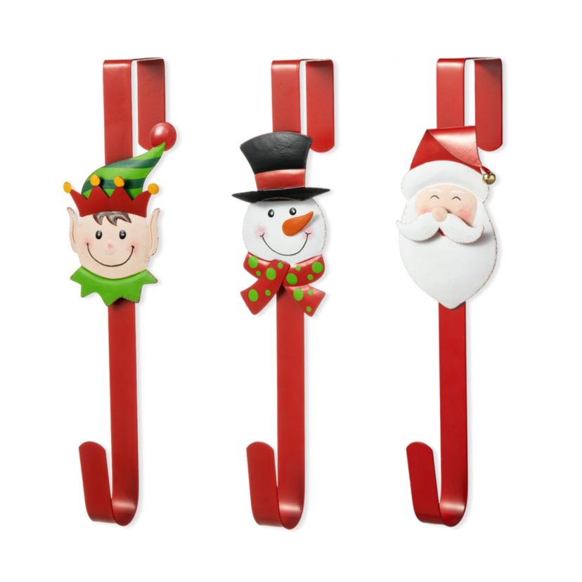 14"H Set of 3 Christmas Metal Elf, Snowman & Santa Wreath Hanger
