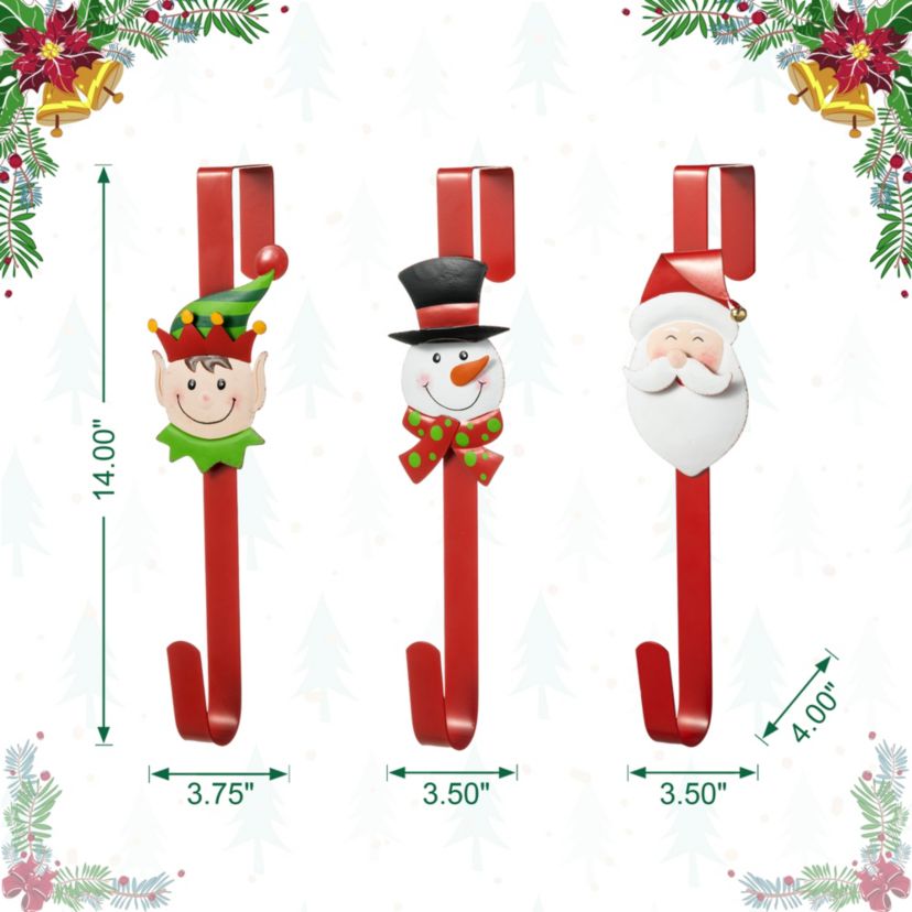 14"H Set of 3 Christmas Metal Elf, Snowman & Santa Wreath Hanger