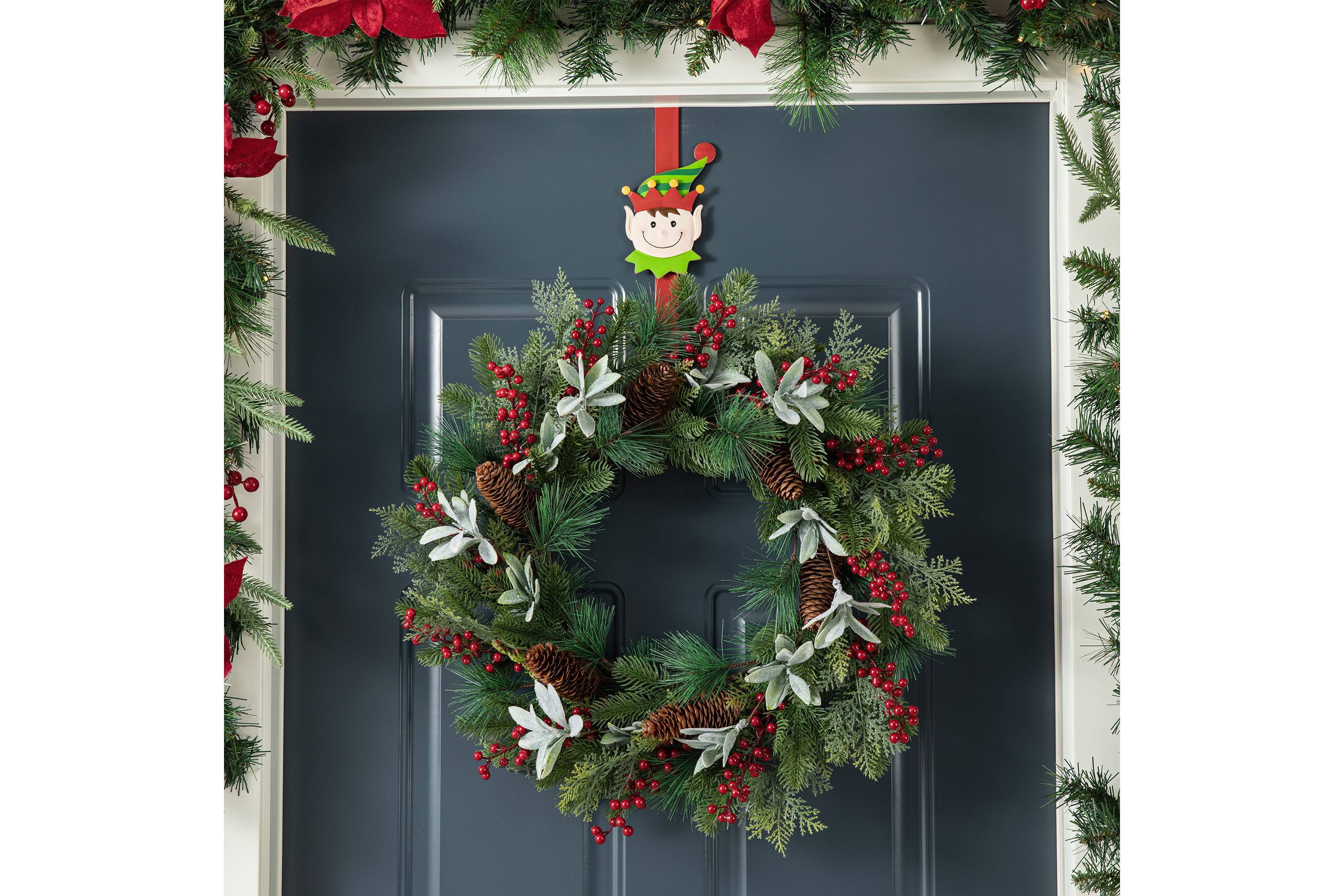 14"H Set of 3 Christmas Metal Elf, Snowman & Santa Wreath Hanger