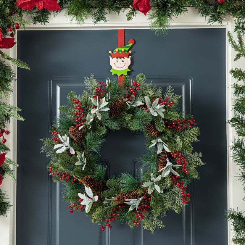 14"H Set of 3 Christmas Metal Elf, Snowman & Santa Wreath Hanger