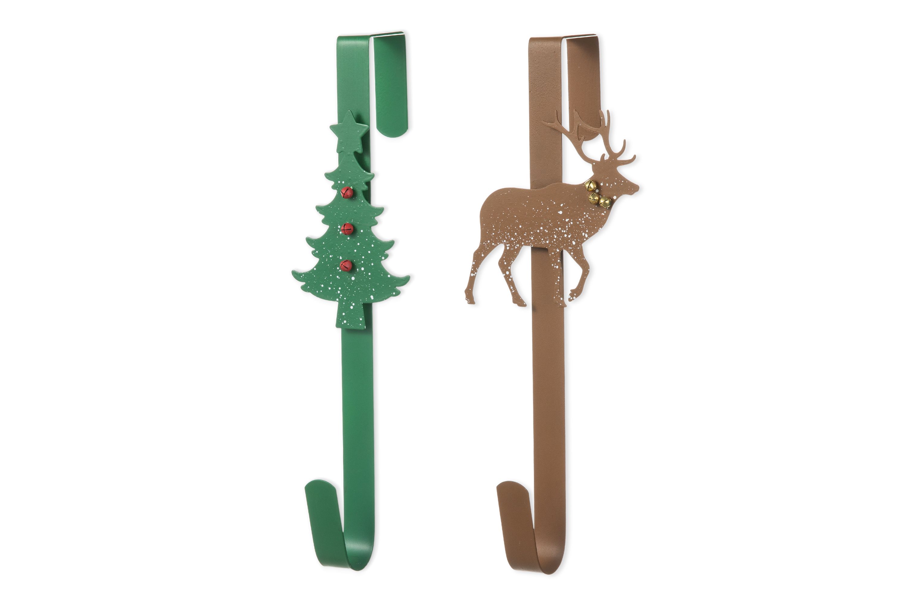 14"H Set of 2 Christmas Metal Tree & Reindeer Wreath Hanger