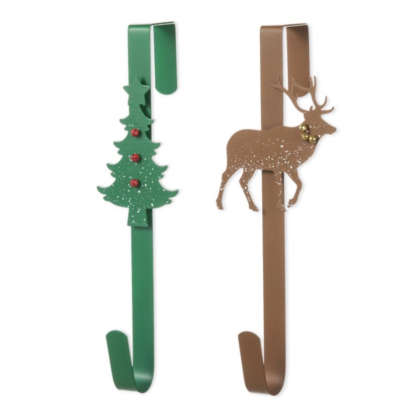 14"H Set of 2 Christmas Metal Tree & Reindeer Wreath Hanger