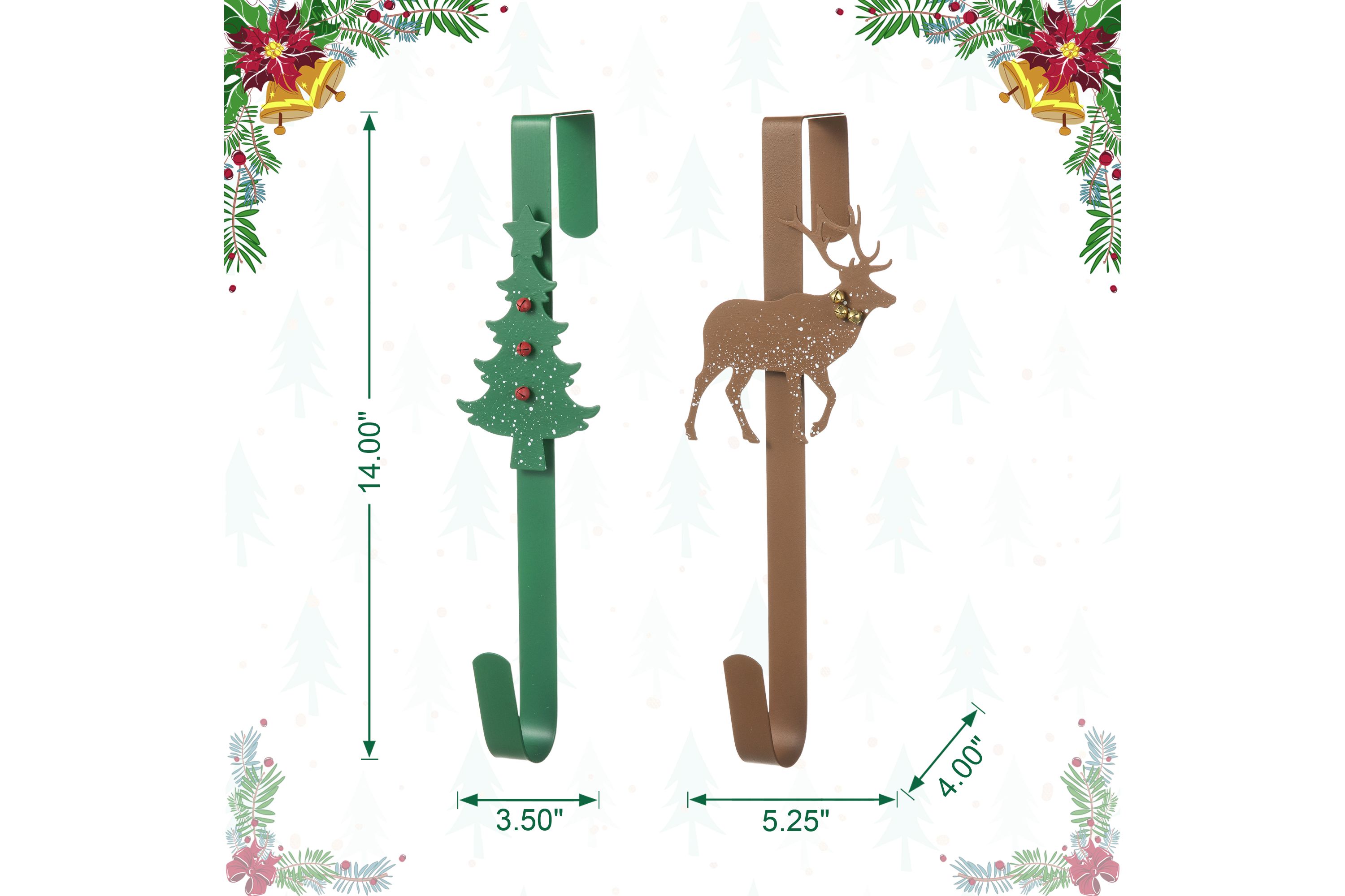 14"H Set of 2 Christmas Metal Tree & Reindeer Wreath Hanger