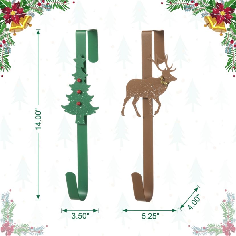 14"H Set of 2 Christmas Metal Tree & Reindeer Wreath Hanger