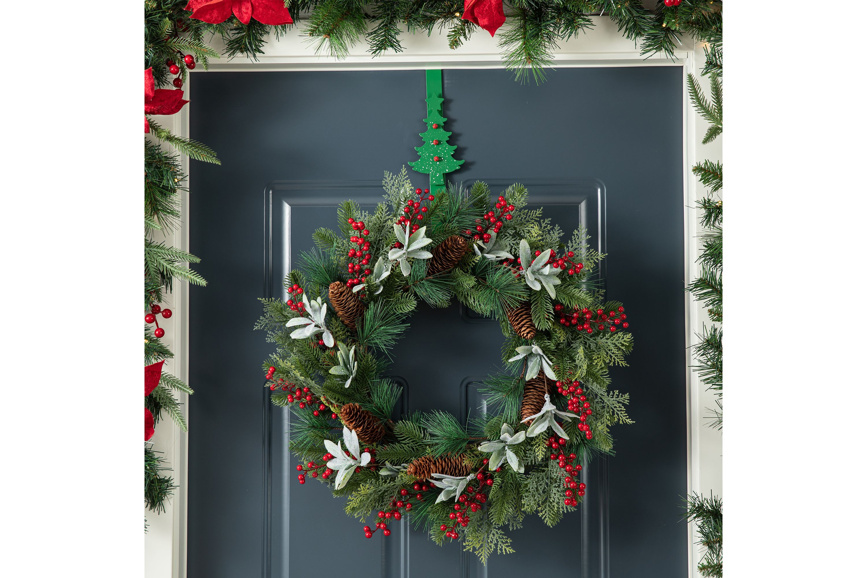 14"H Set of 2 Christmas Metal Tree & Reindeer Wreath Hanger