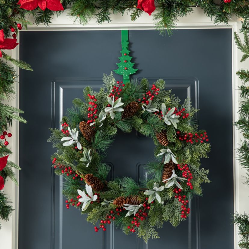 14"H Set of 2 Christmas Metal Tree & Reindeer Wreath Hanger
