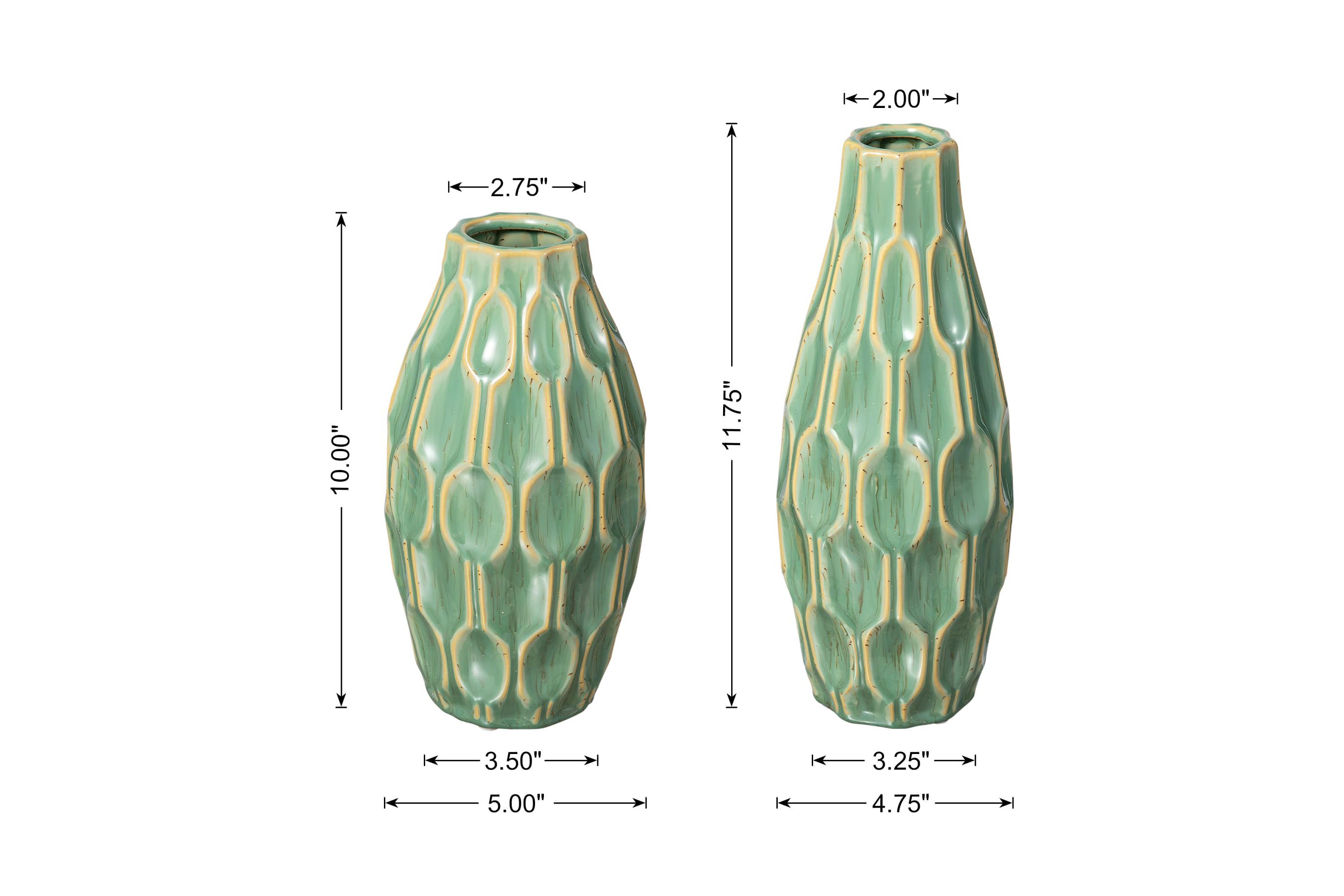 Glitzhome Set of 2 Modern Geometric Green Ceramic Table Vases | Belk