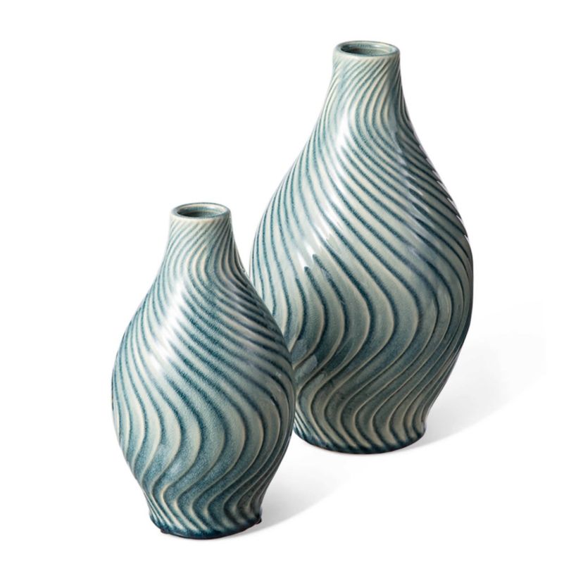 Glitzhome Set of 2 Modern Spiraling Artistry Turquoise Ceramic Table ...