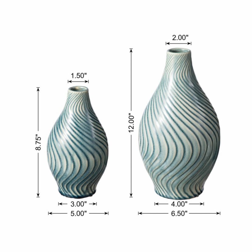 Glitzhome Set of 2 Modern Spiraling Artistry Turquoise Ceramic Table ...