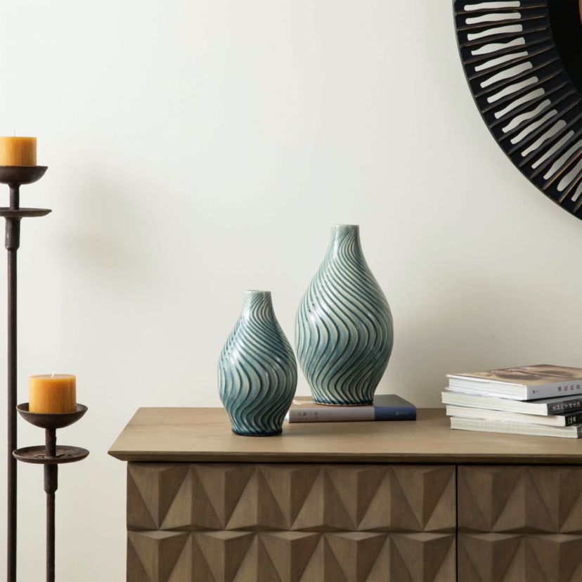 Glitzhome Set of 2 Modern Spiraling Artistry Turquoise Ceramic Table ...