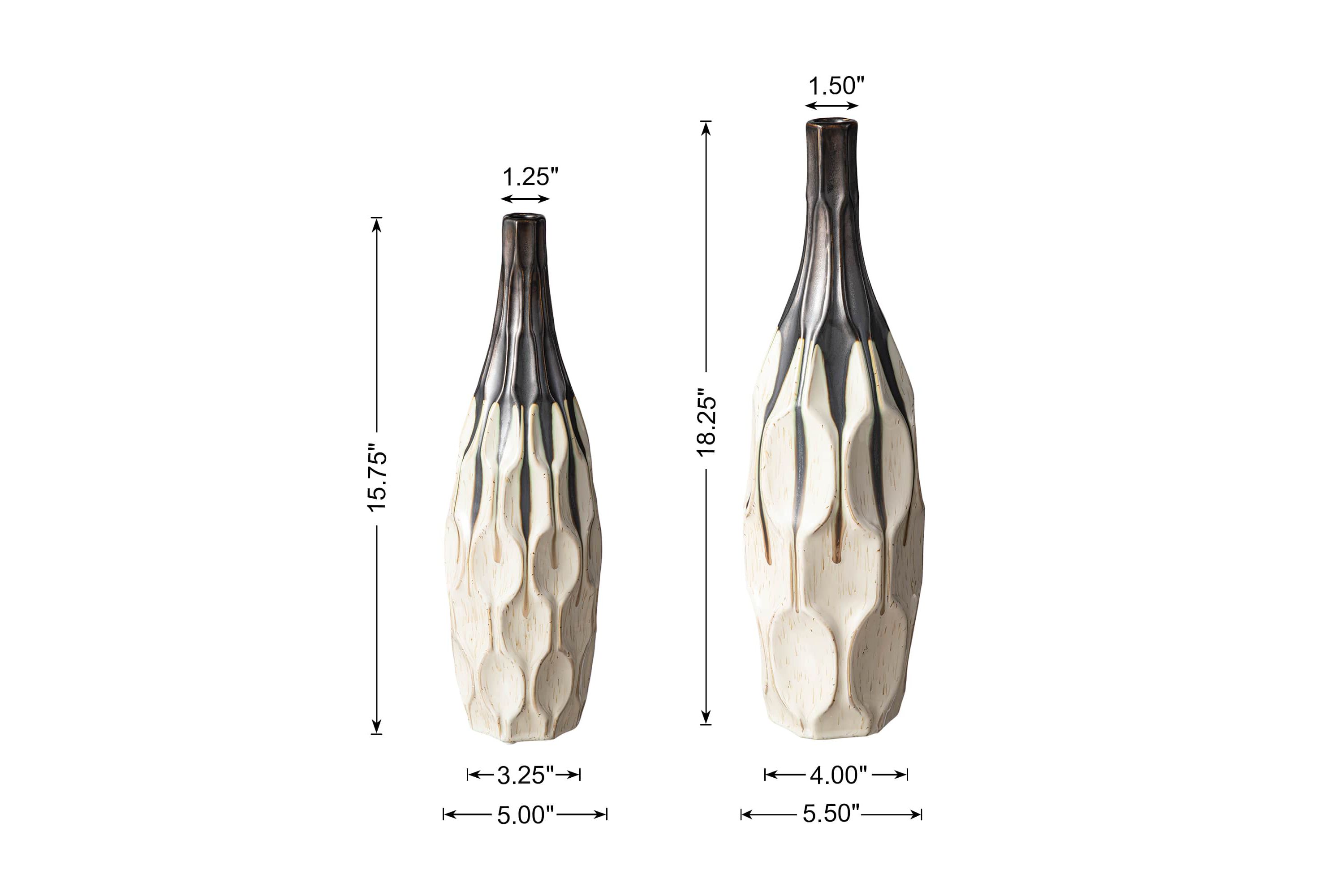 Set of 2 Modern Two-tone Color  with Geometric Faceted Ceramic Table Vases