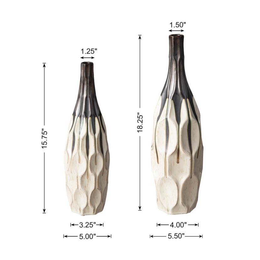 Set of 2 Modern Two-tone Color  with Geometric Faceted Ceramic Table Vases