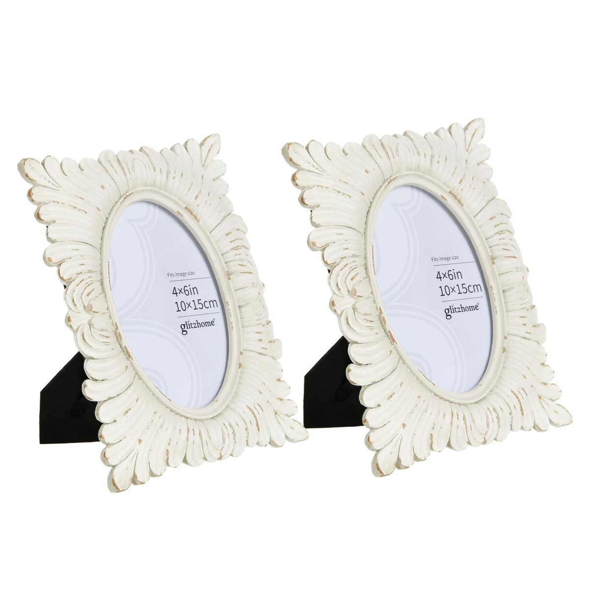 Set of 2  White Ornate Resin Tabletop Picture Frames-4x6