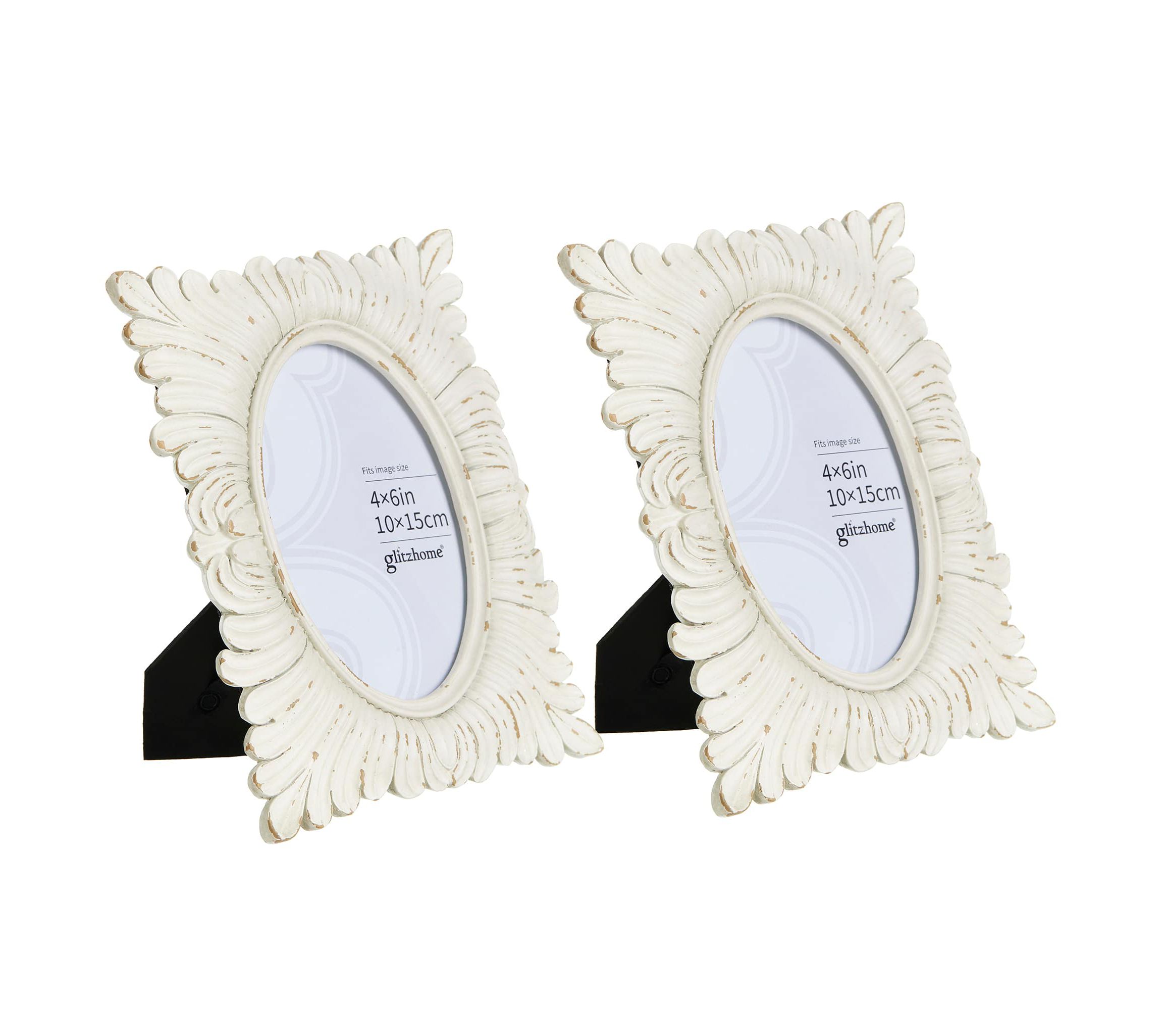 Set of 2  White Ornate Resin Tabletop Picture Frames-4x6