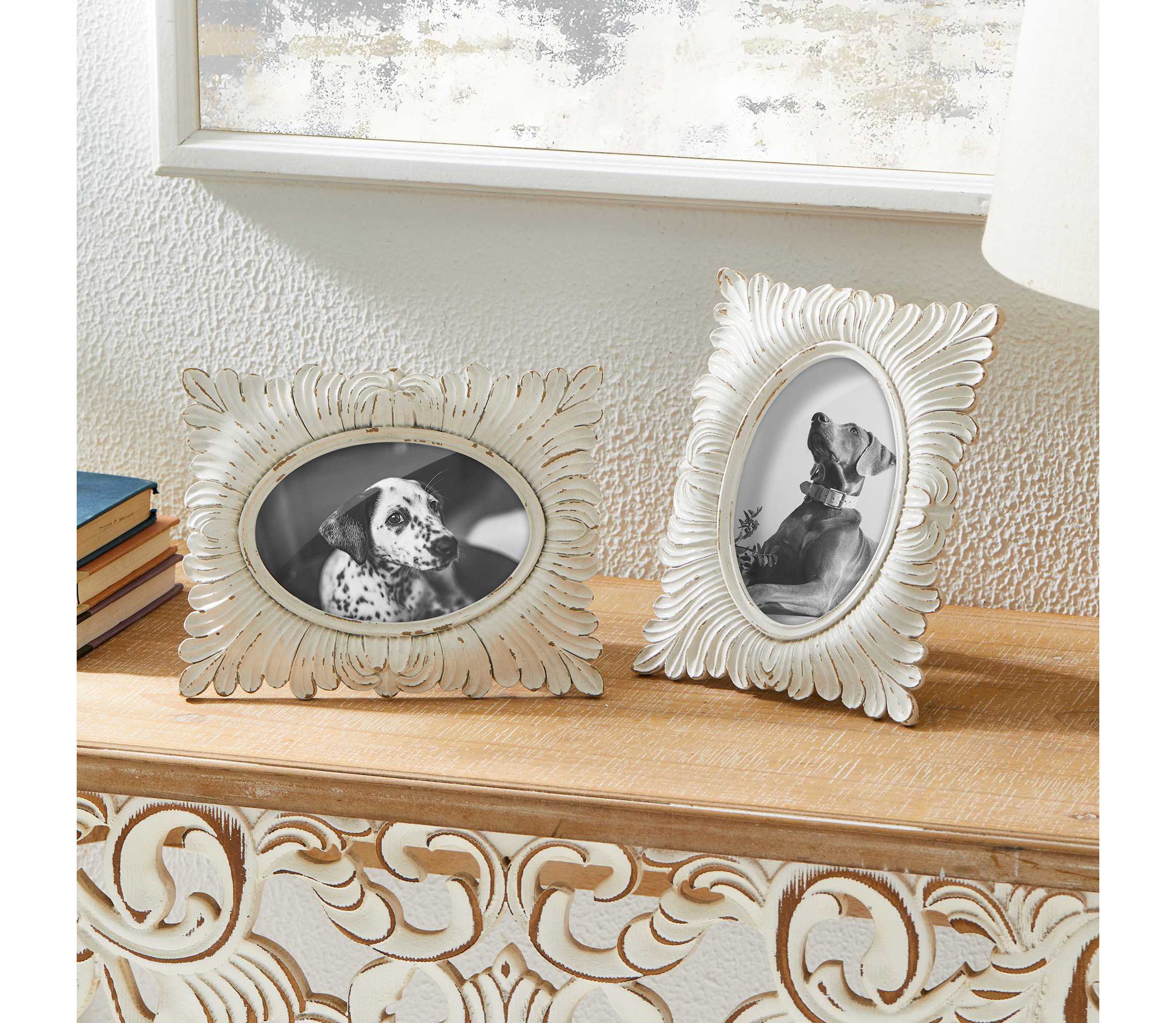 Set of 2  White Ornate Resin Tabletop Picture Frames-4x6