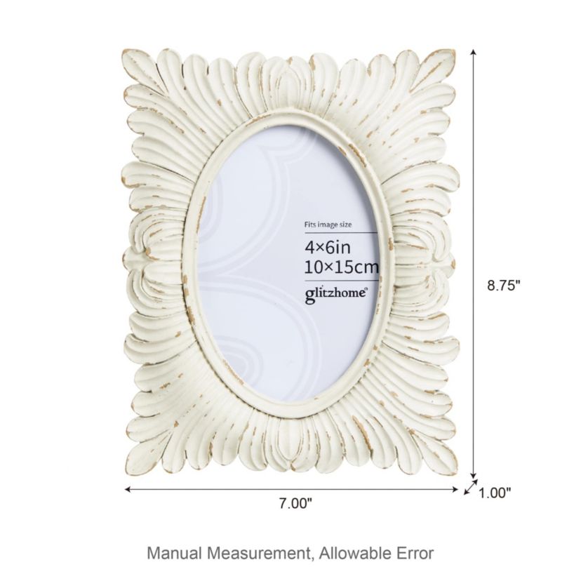 Set of 2  White Ornate Resin Tabletop Picture Frames-4x6