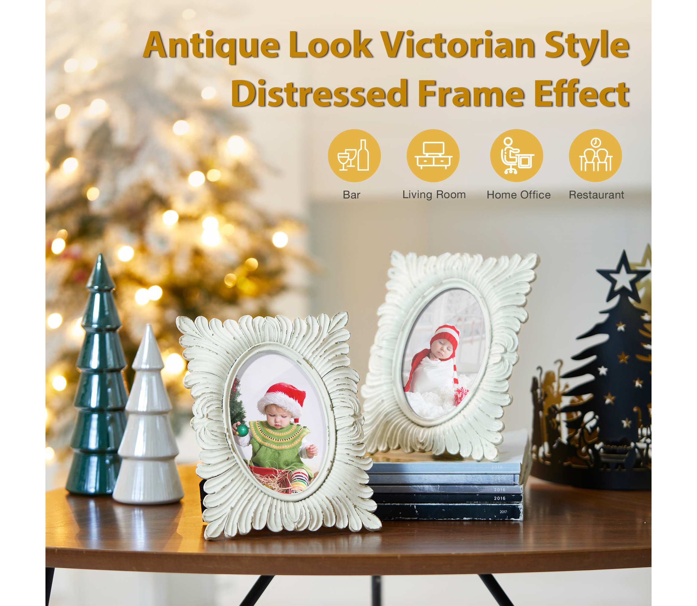 Set of 2  White Ornate Resin Tabletop Picture Frames-4x6