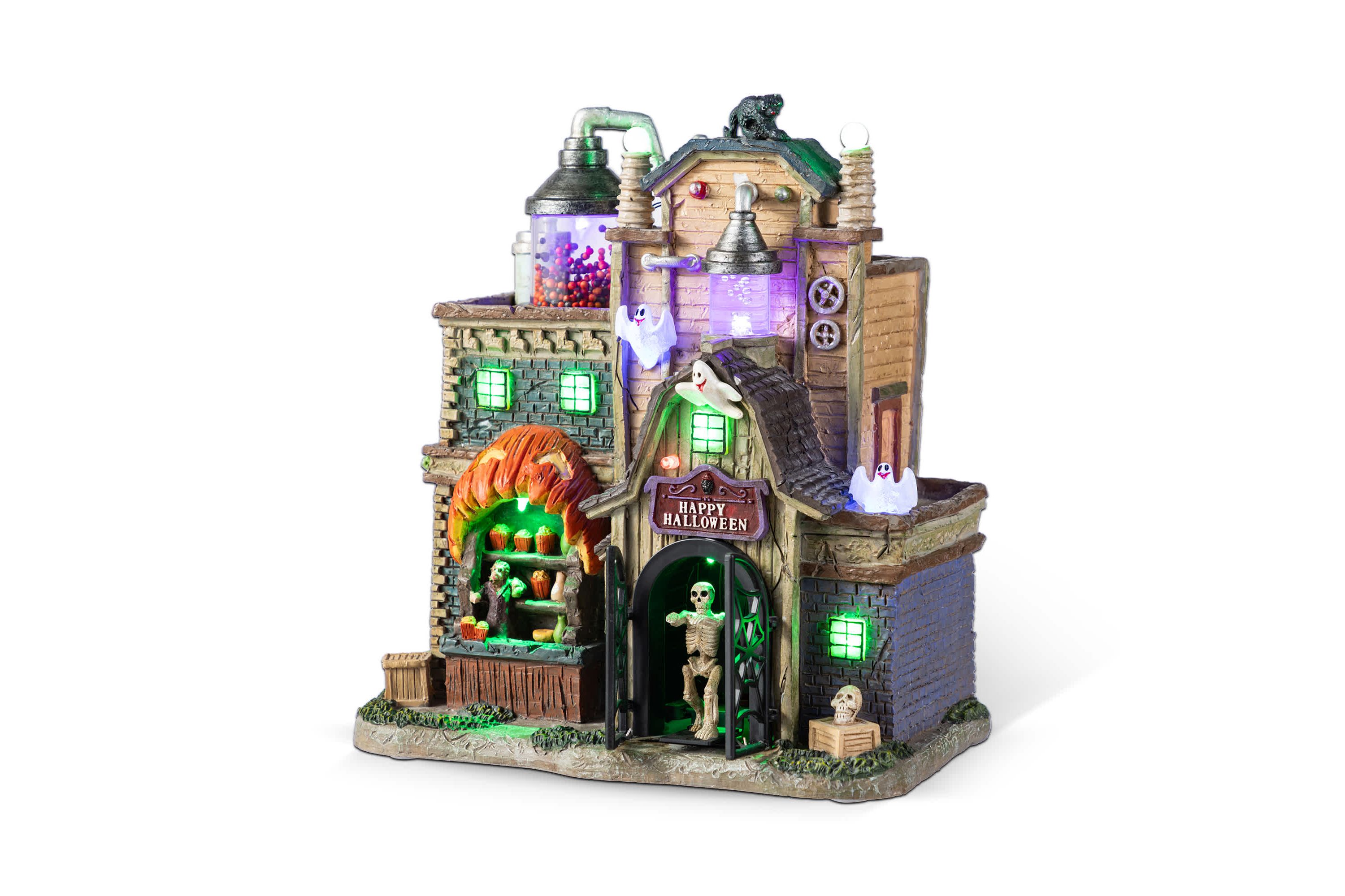 11"H Lighted  Resin Halloween Haunted House Table Village Decor