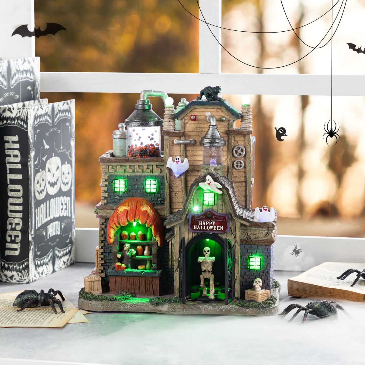 11"H Lighted  Resin Halloween Haunted House Table Village Decor