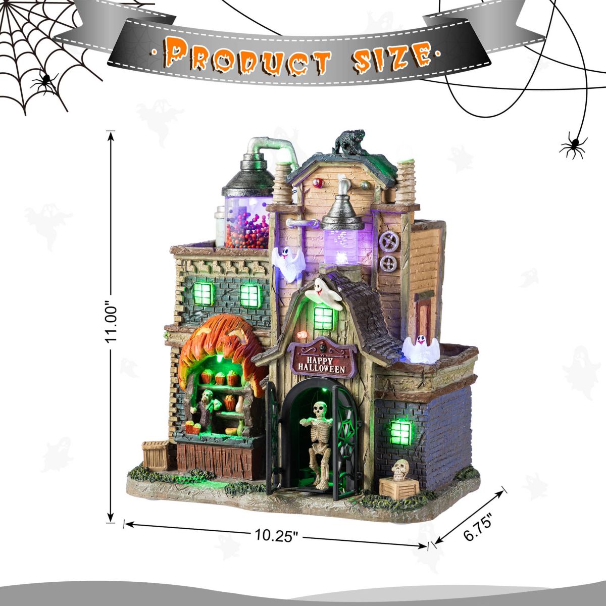 11"H Lighted  Resin Halloween Haunted House Table Village Decor