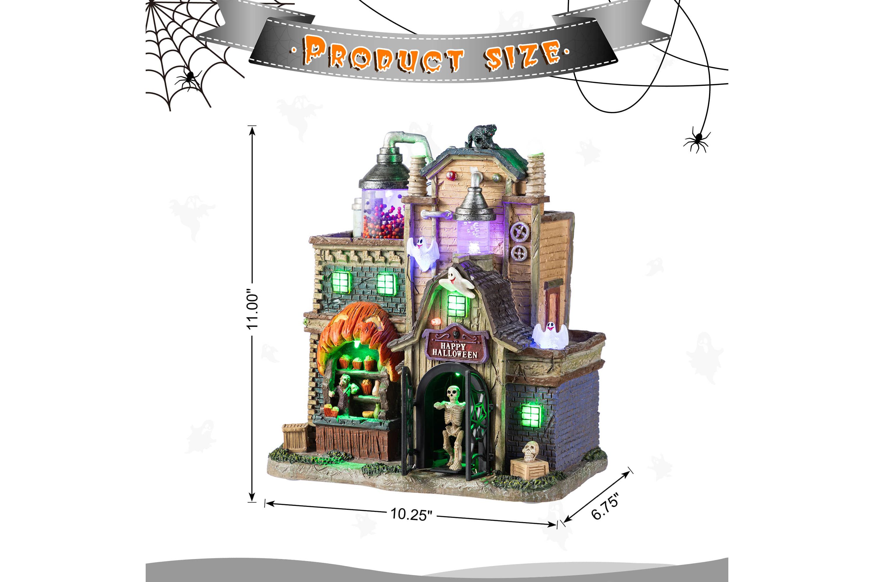 11"H Lighted  Resin Halloween Haunted House Table Village Decor