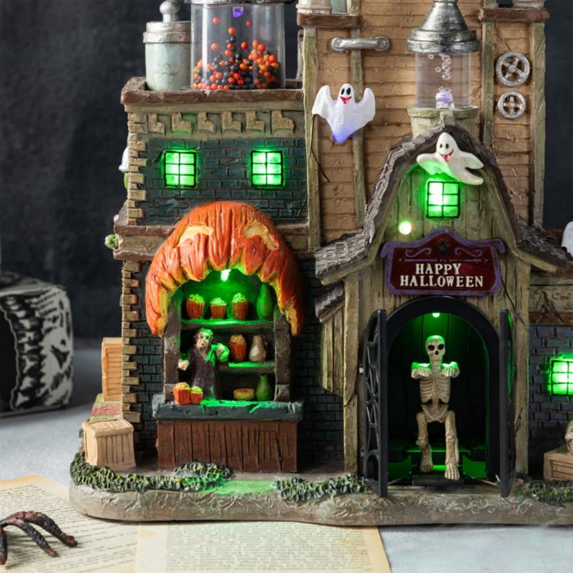 11"H Lighted  Resin Halloween Haunted House Table Village Decor