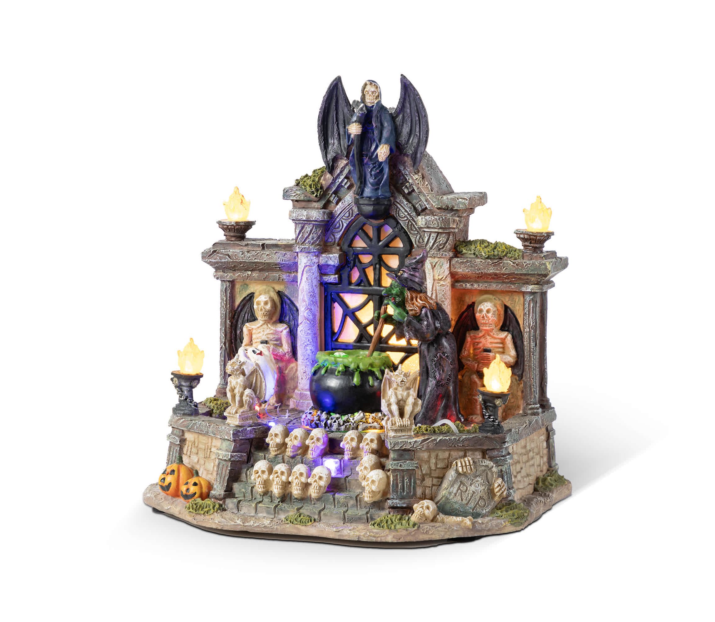 9.75"H Lighted  Resin Halloween Haunted House Table Village Decor