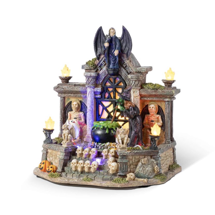 9.75"H Lighted  Resin Halloween Haunted House Table Village Decor