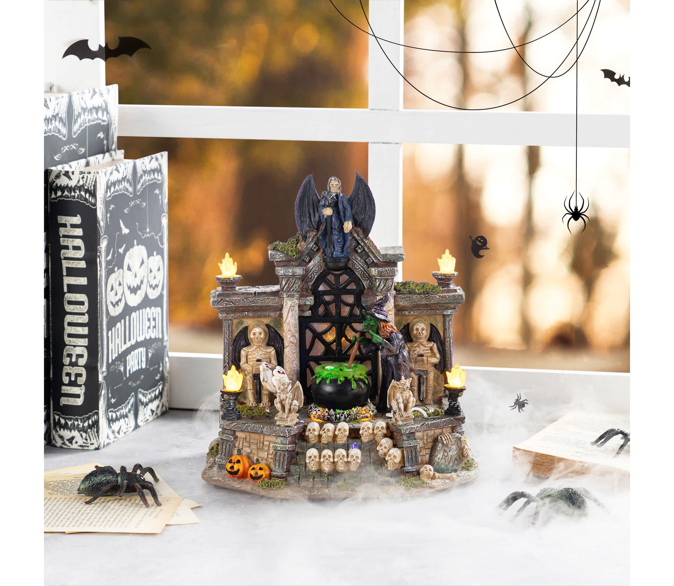 9.75"H Lighted  Resin Halloween Haunted House Table Village Decor