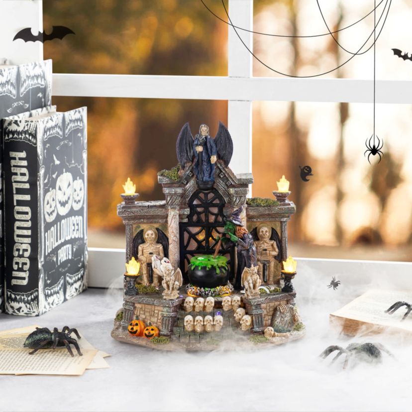 9.75"H Lighted  Resin Halloween Haunted House Table Village Decor