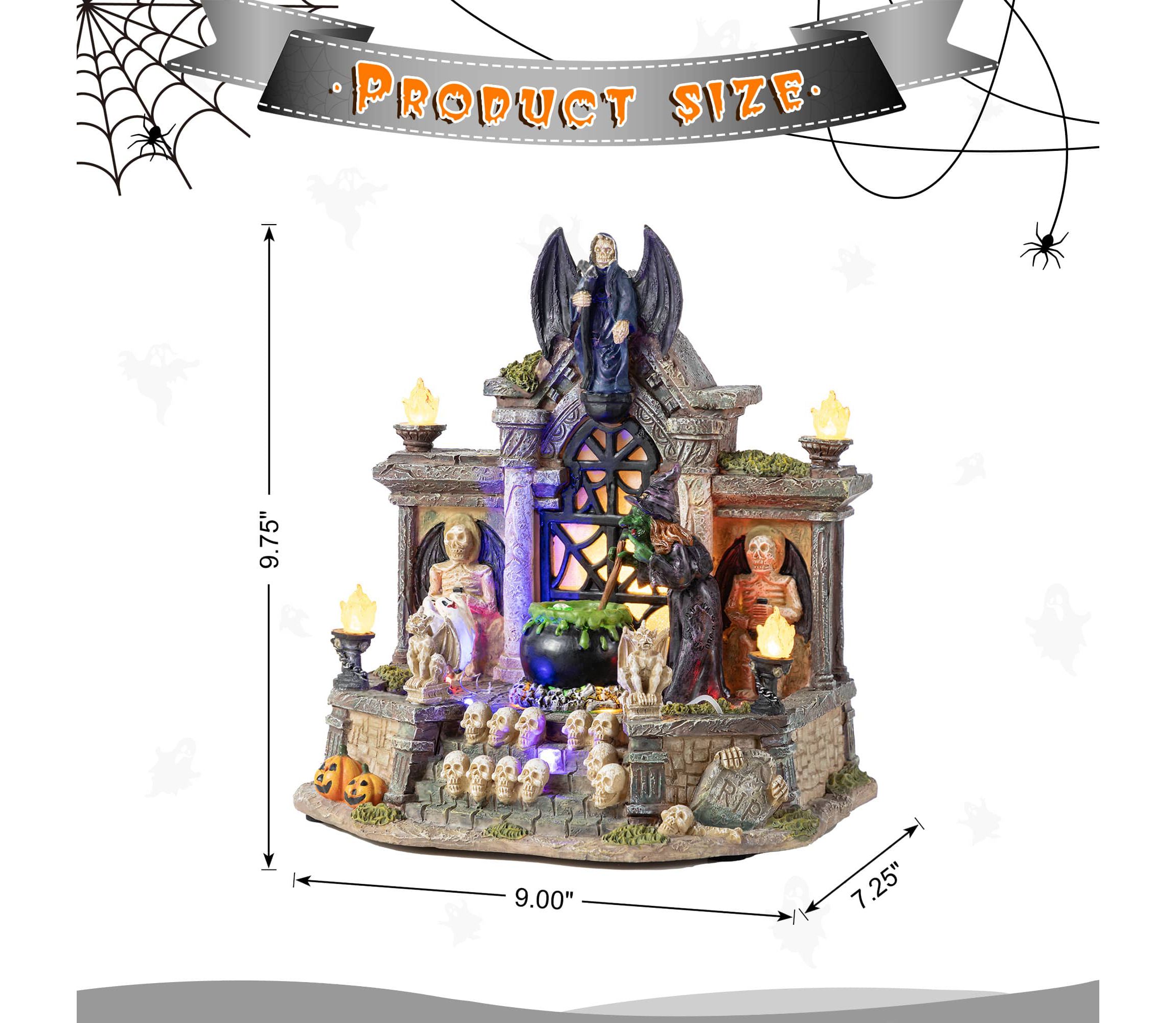 9.75"H Lighted  Resin Halloween Haunted House Table Village Decor