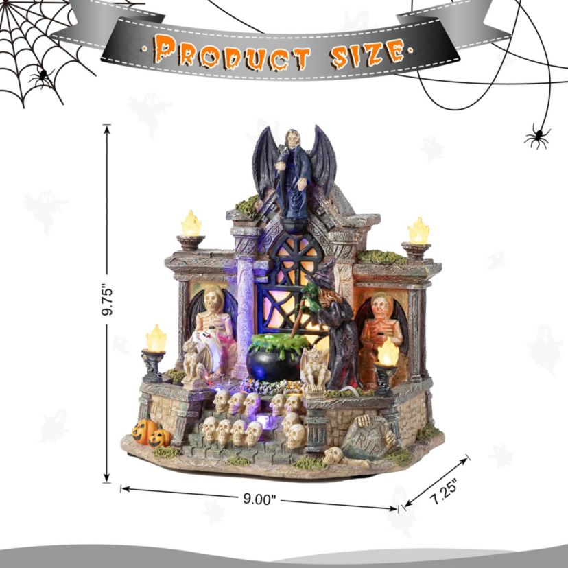 9.75"H Lighted  Resin Halloween Haunted House Table Village Decor