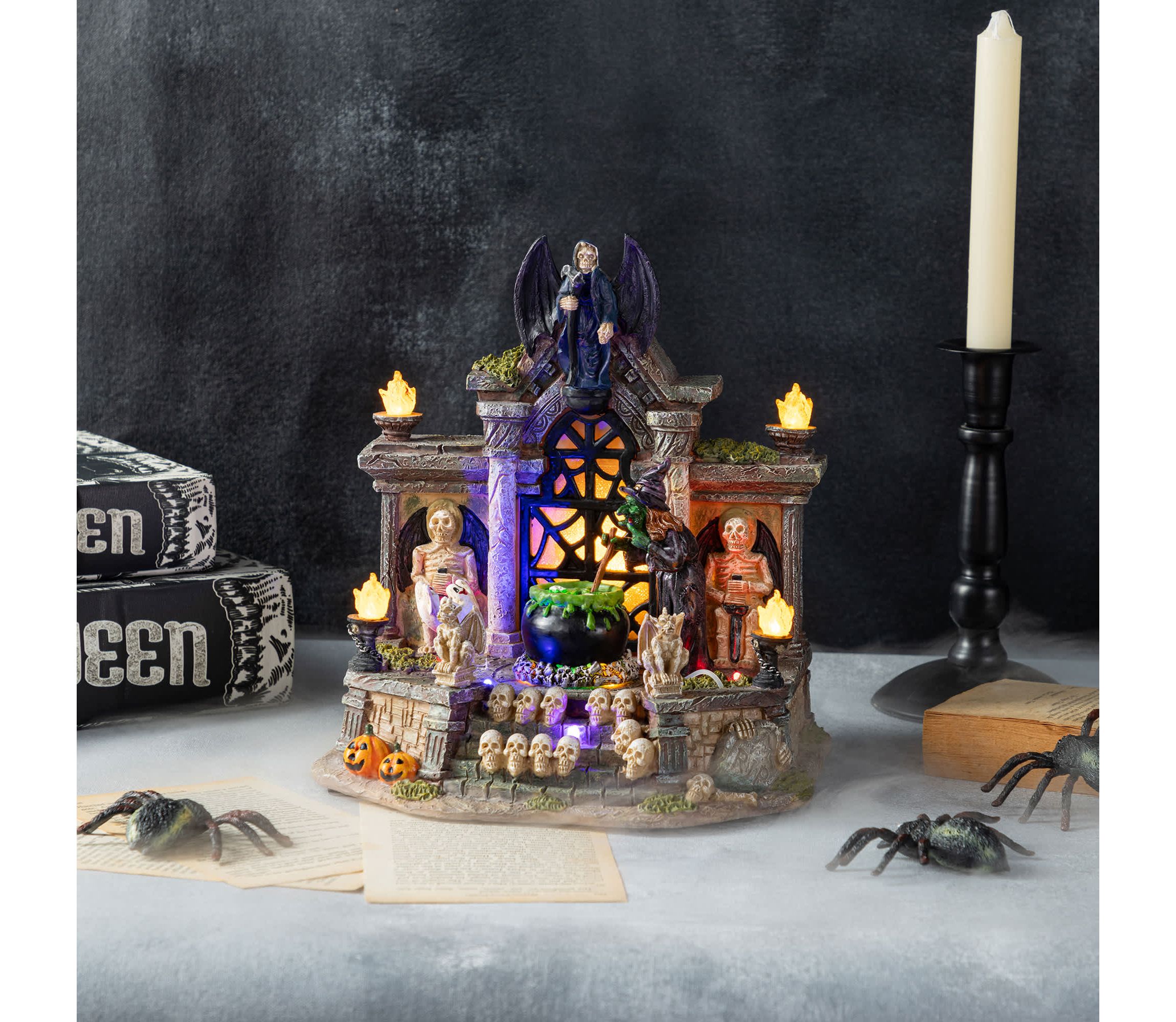 9.75"H Lighted  Resin Halloween Haunted House Table Village Decor