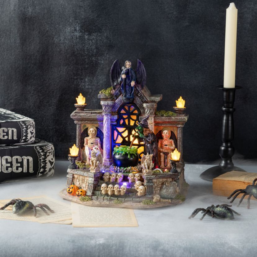 9.75"H Lighted  Resin Halloween Haunted House Table Village Decor