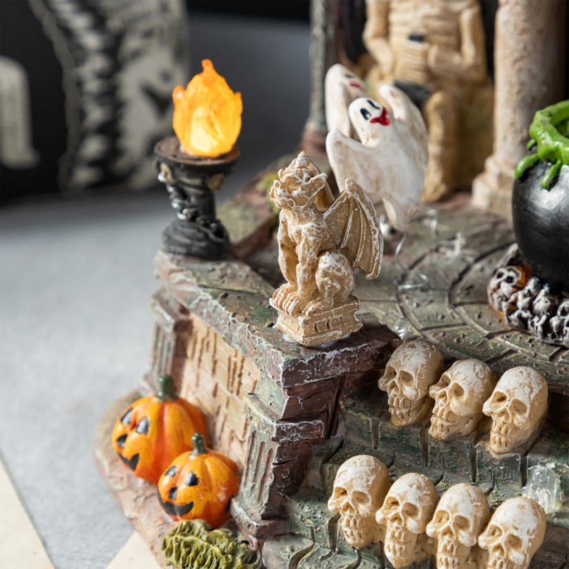 9.75"H Lighted  Resin Halloween Haunted House Table Village Decor