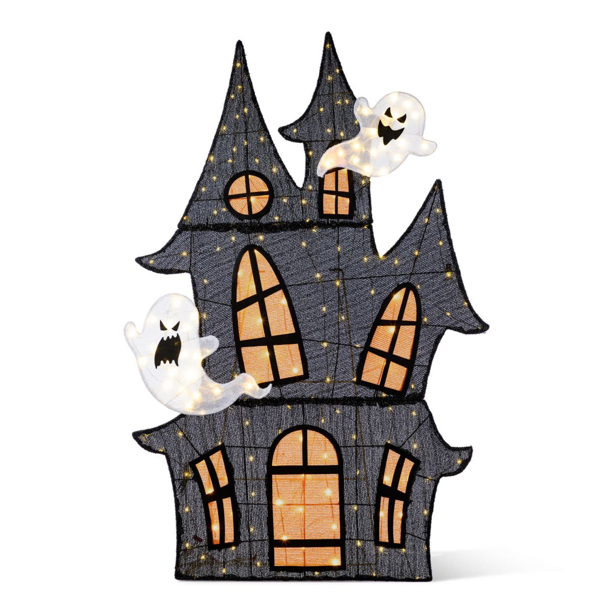 61.75"H Lighted Halloween 2D Haunted House Outdoor Décor with 210 Warm White LED Lights （KD）