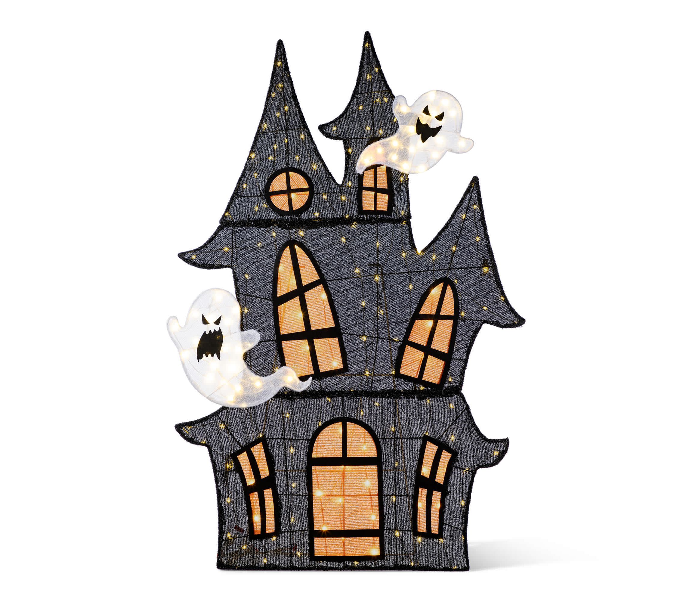 61.75"H Lighted Halloween 2D Haunted House Outdoor Décor with 210 Warm White LED Lights （KD）