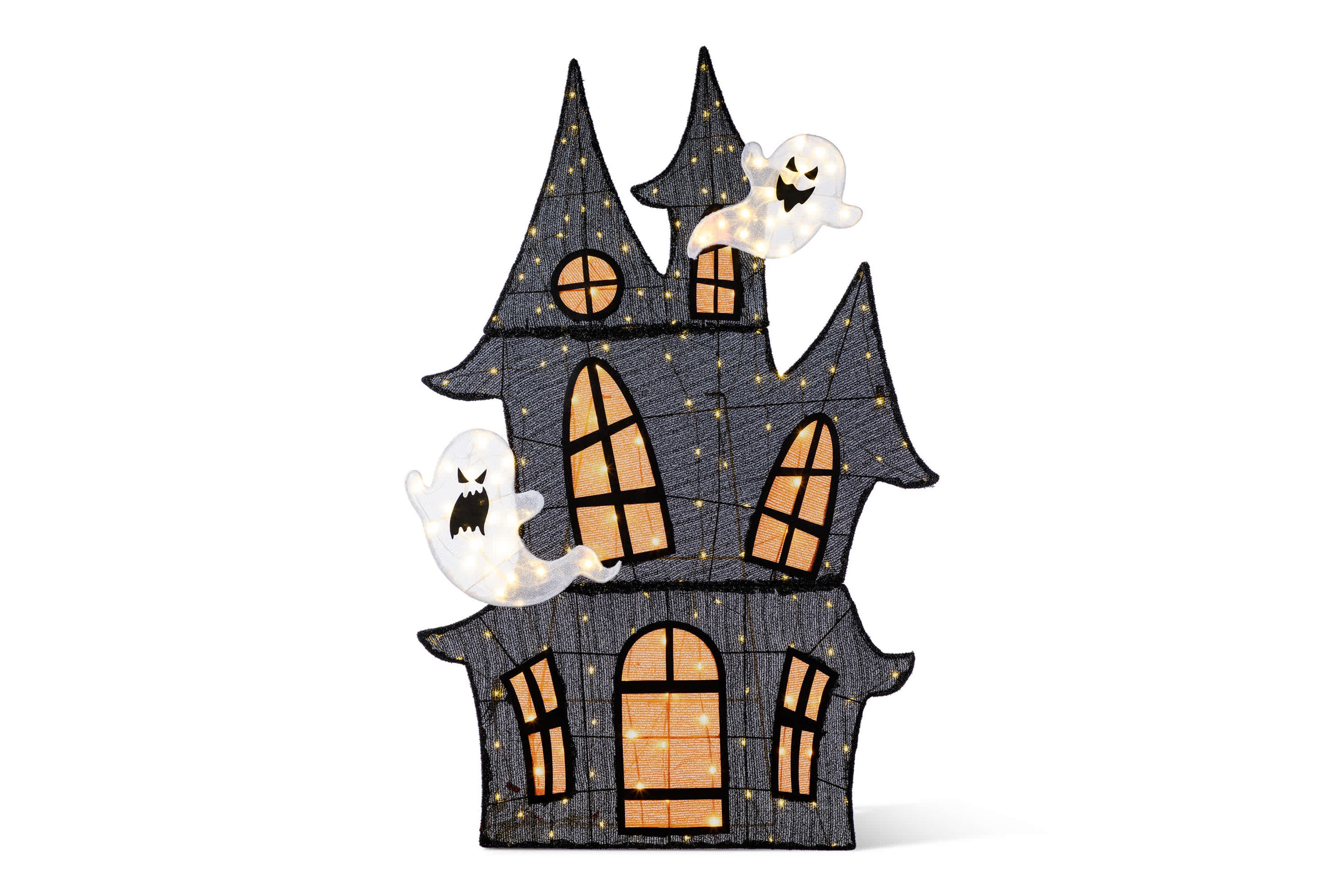 61.75"H Lighted Halloween 2D Haunted House Outdoor Décor with 210 Warm White LED Lights （KD）