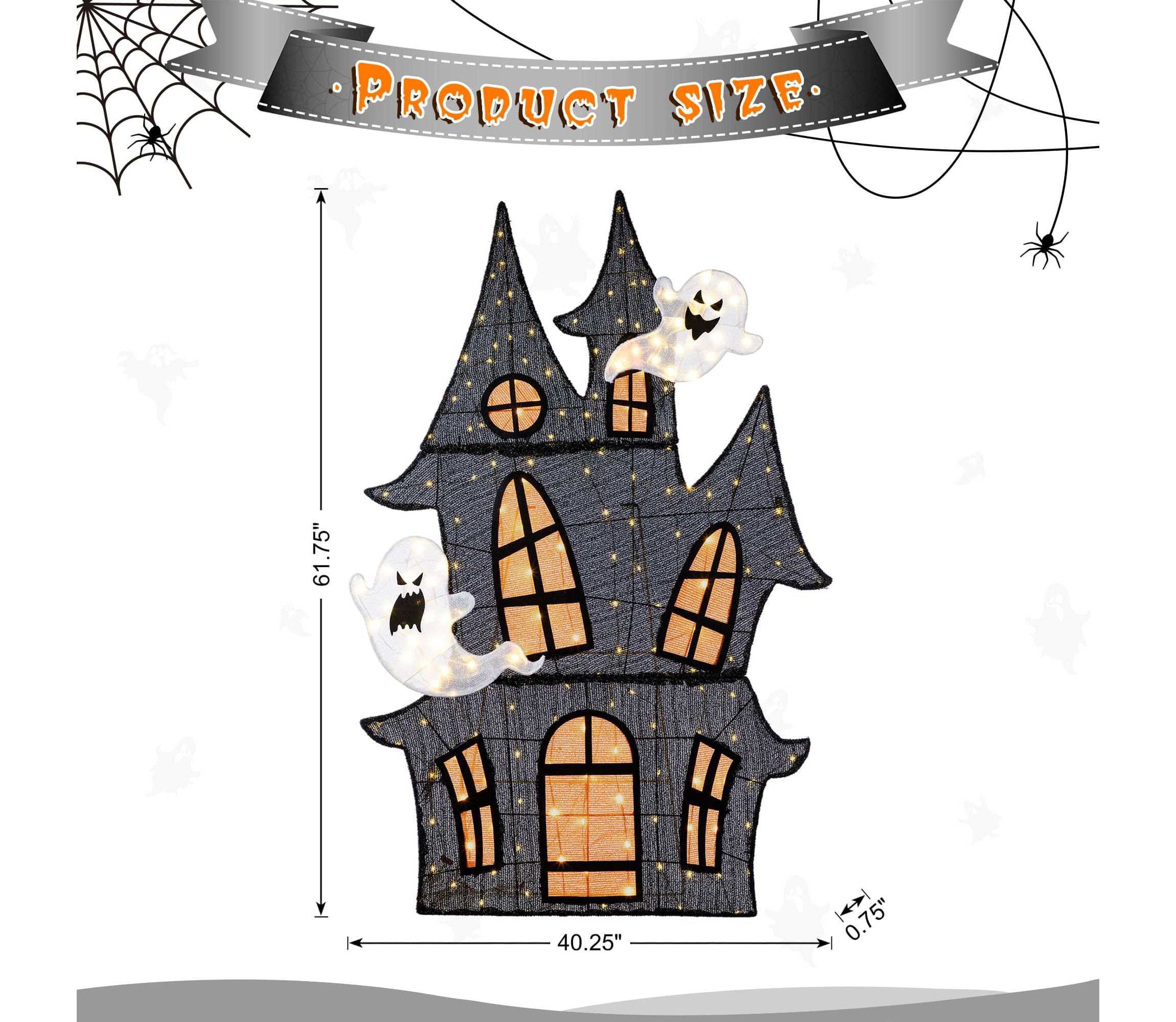 61.75"H Lighted Halloween 2D Haunted House Outdoor Décor with 210 Warm White LED Lights （KD）