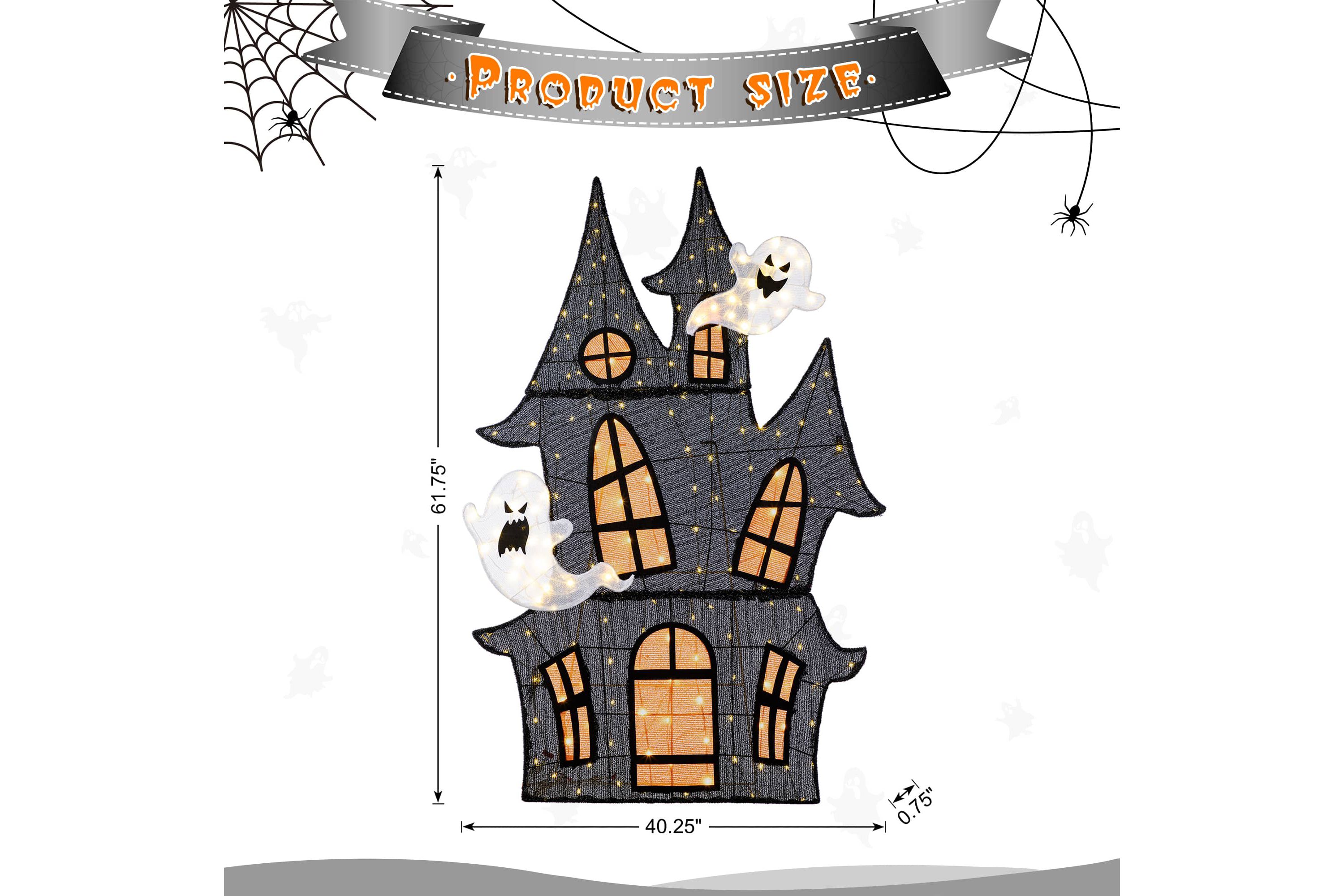 61.75"H Lighted Halloween 2D Haunted House Outdoor Décor with 210 Warm White LED Lights （KD）
