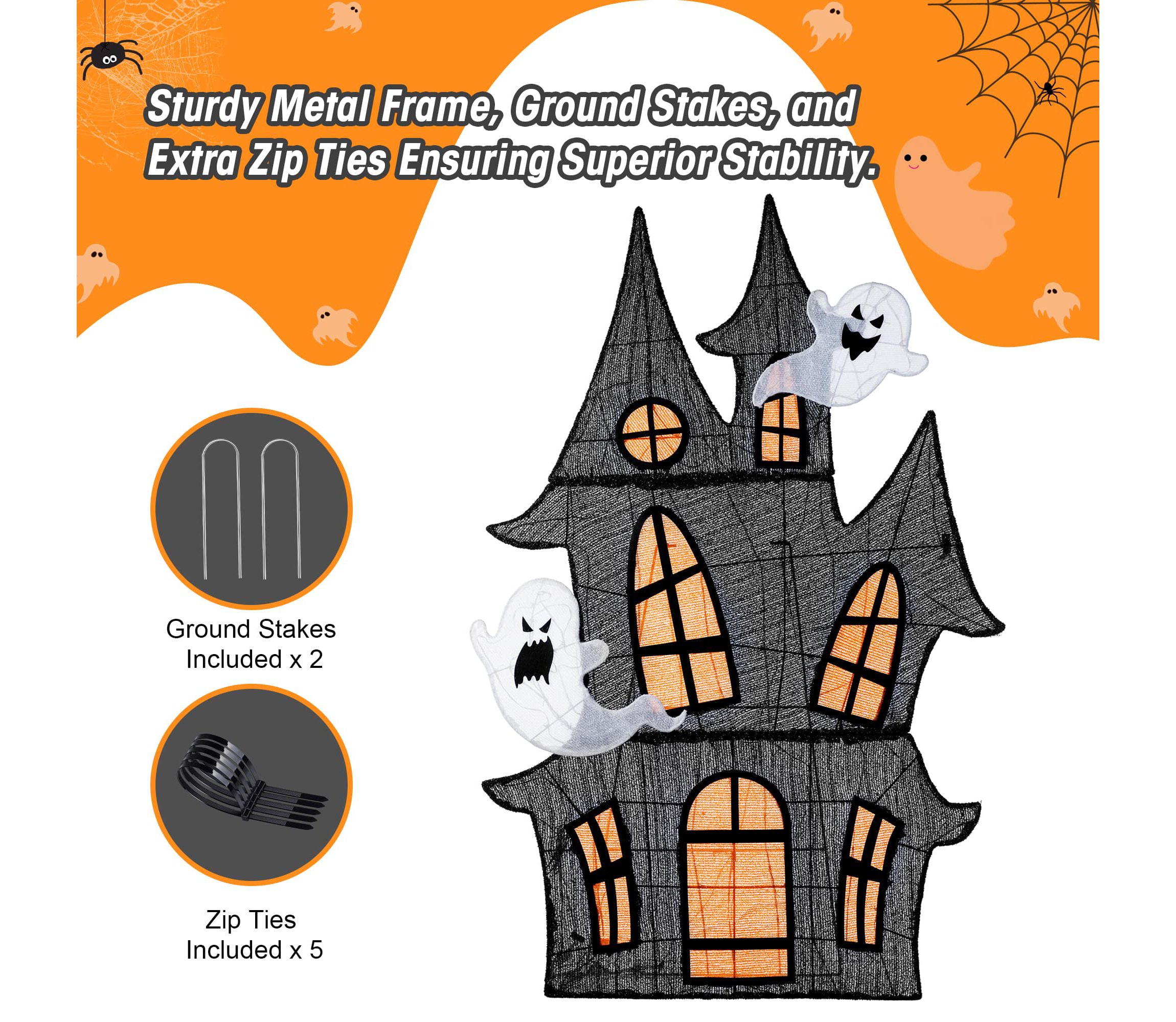 61.75"H Lighted Halloween 2D Haunted House Outdoor Décor with 210 Warm White LED Lights （KD）