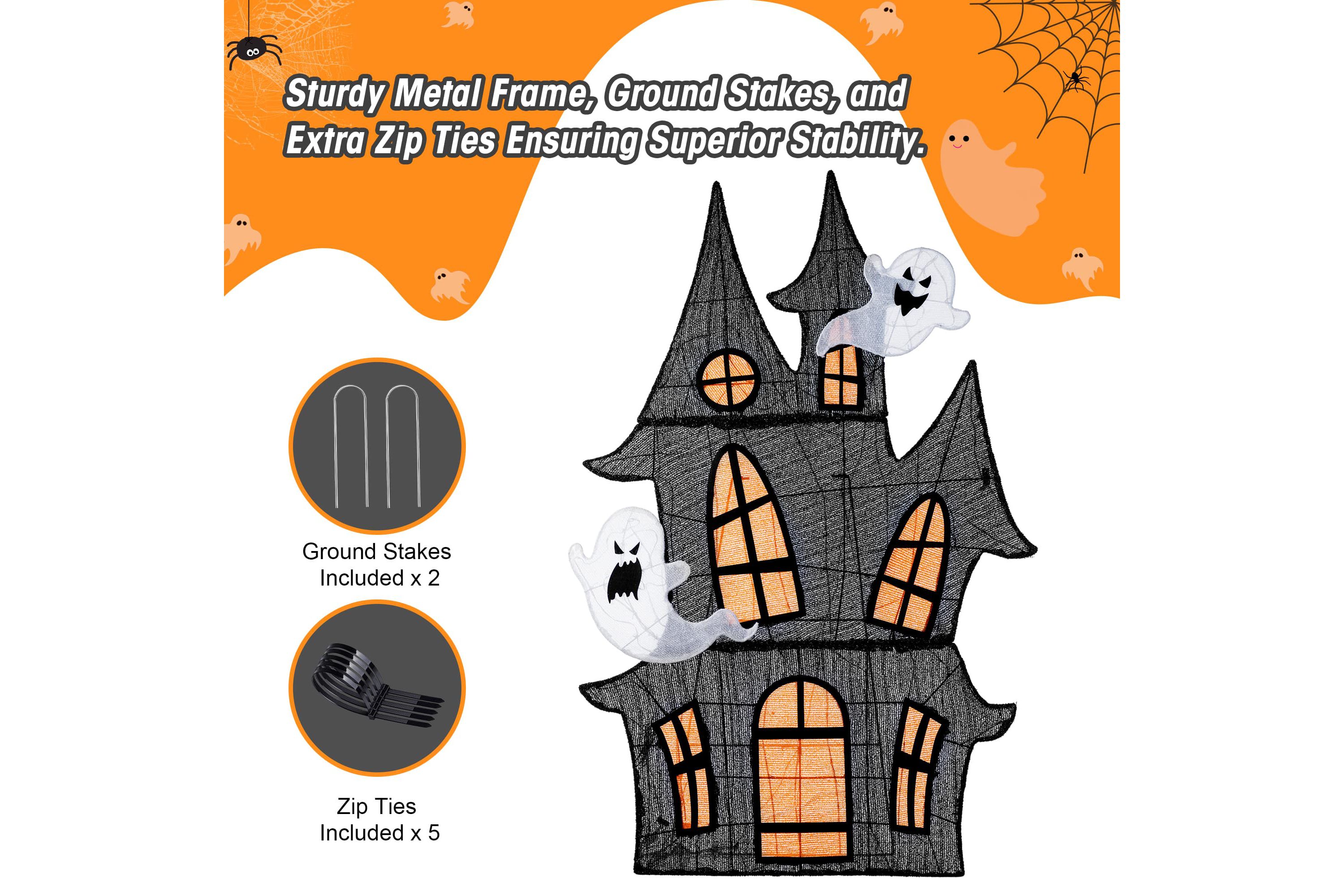 61.75"H Lighted Halloween 2D Haunted House Outdoor Décor with 210 Warm White LED Lights （KD）