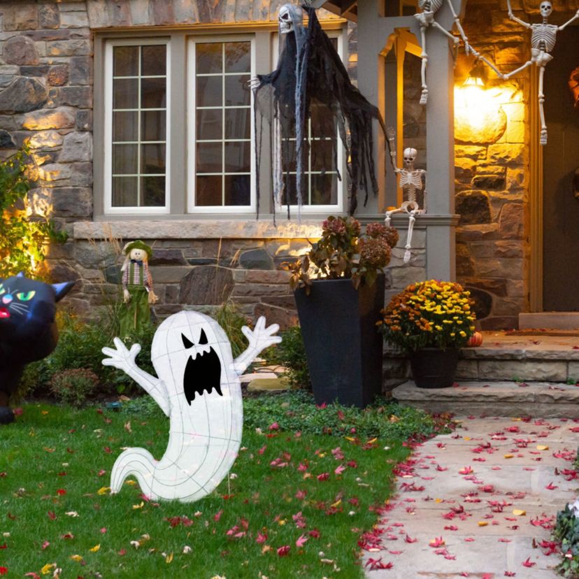 35.5"H Lighted Halloween 2.5D Ghosts Outdoor Décor with 70 warm White LED Lights （KD）