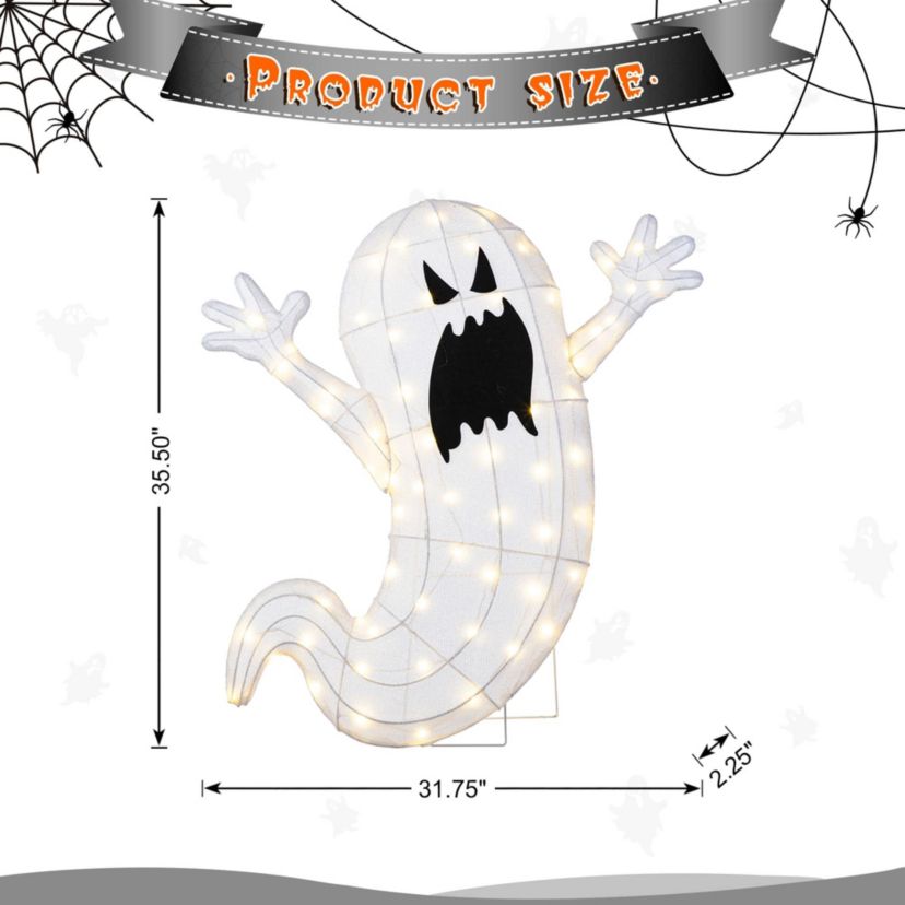 35.5"H Lighted Halloween 2.5D Ghosts Outdoor Décor with 70 warm White LED Lights （KD）