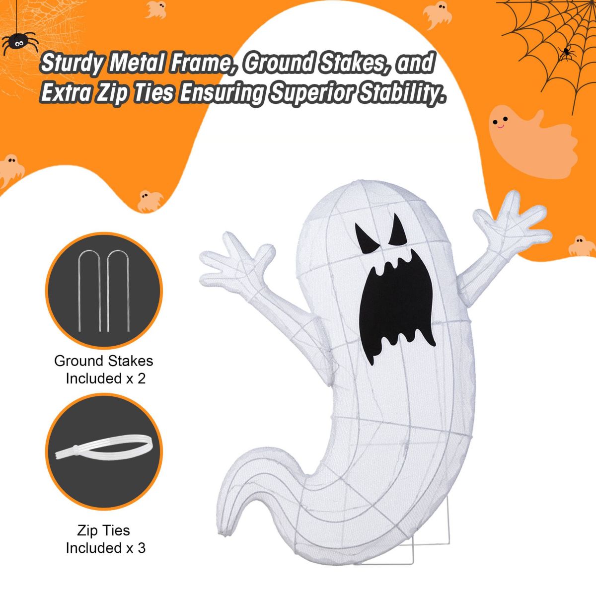 35.5"H Lighted Halloween 2.5D Ghosts Outdoor Décor with 70 warm White LED Lights （KD）