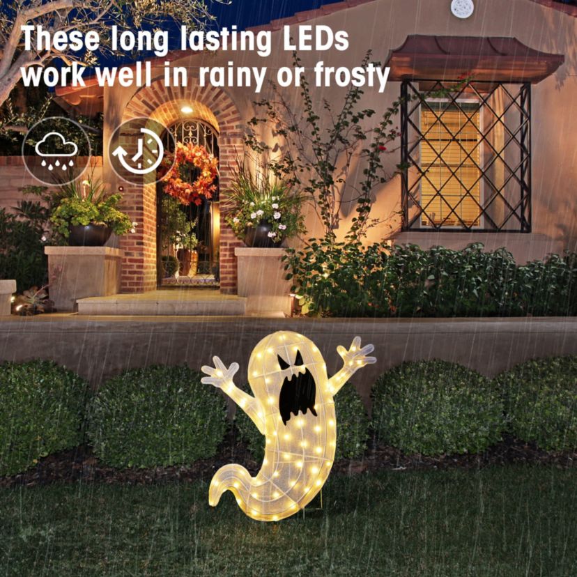 35.5"H Lighted Halloween 2.5D Ghosts Outdoor Décor with 70 warm White LED Lights （KD）